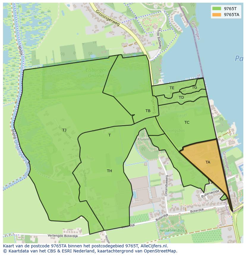 Afbeelding van het postcodegebied 9765 TA op de kaart.