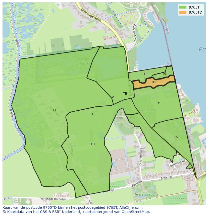 Afbeelding van het postcodegebied 9765 TD op de kaart.