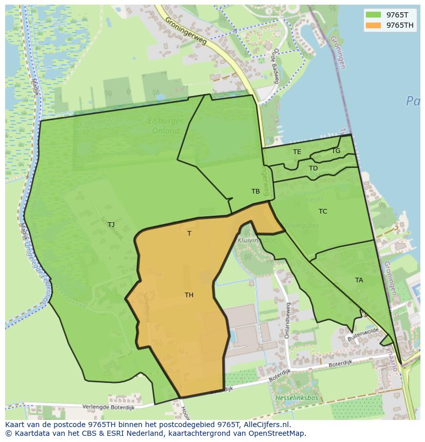 Afbeelding van het postcodegebied 9765 TH op de kaart.
