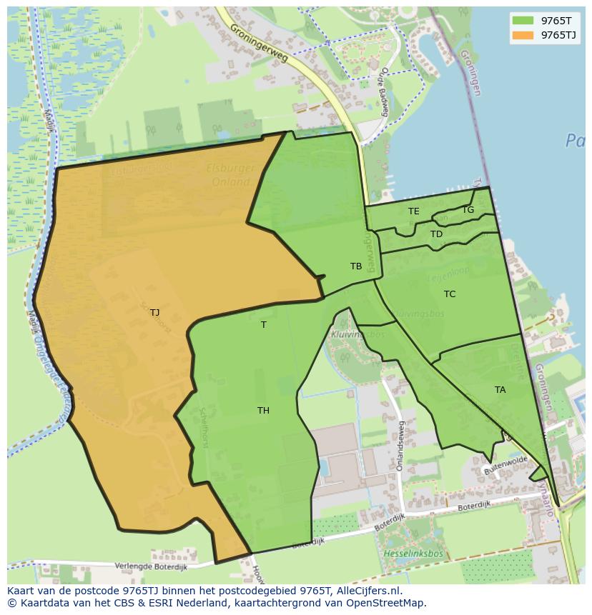 Afbeelding van het postcodegebied 9765 TJ op de kaart.