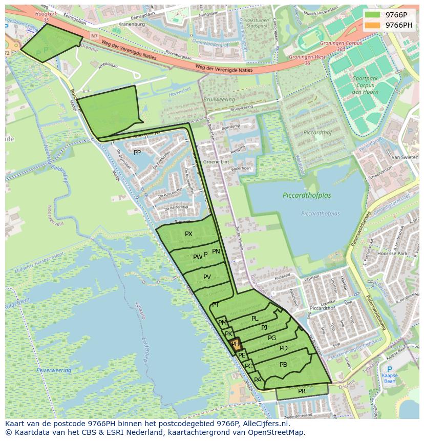 Afbeelding van het postcodegebied 9766 PH op de kaart.