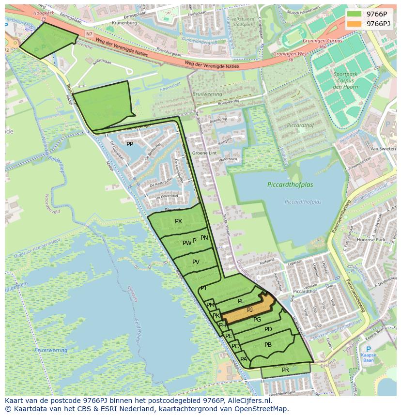 Afbeelding van het postcodegebied 9766 PJ op de kaart.