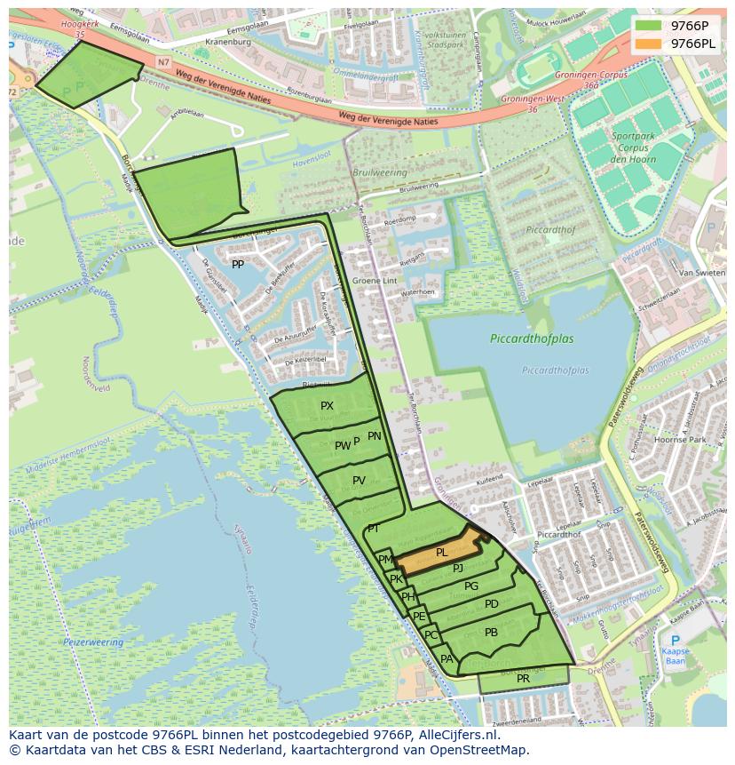 Afbeelding van het postcodegebied 9766 PL op de kaart.