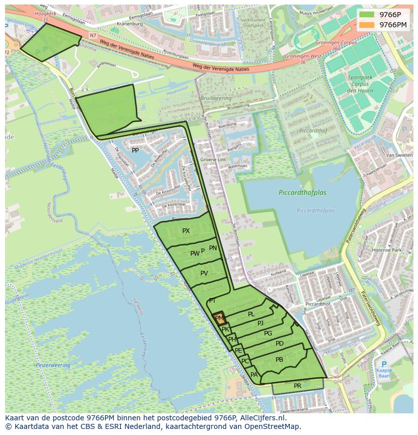 Afbeelding van het postcodegebied 9766 PM op de kaart.