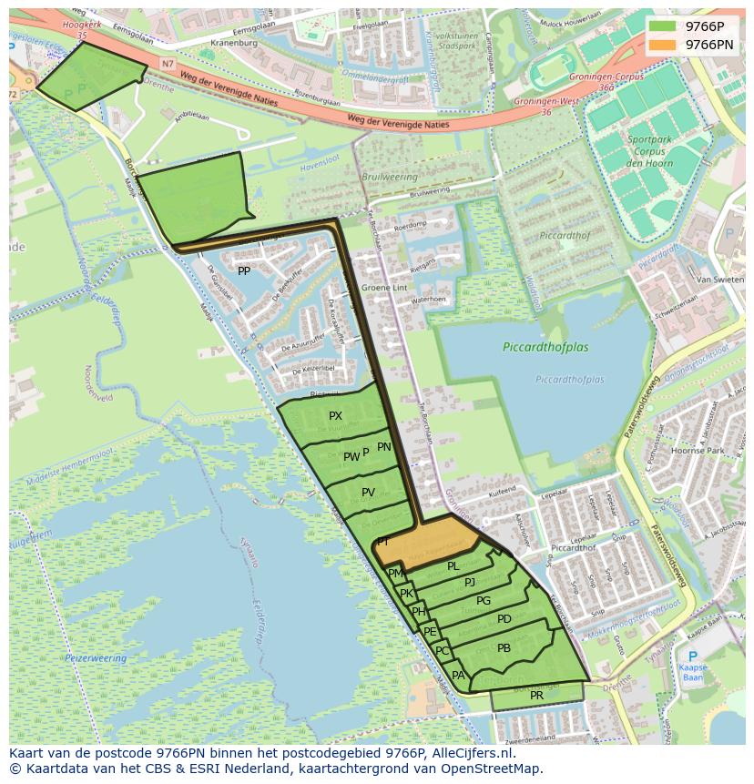 Afbeelding van het postcodegebied 9766 PN op de kaart.