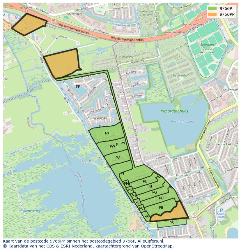 Afbeelding van het postcodegebied 9766 PP op de kaart.