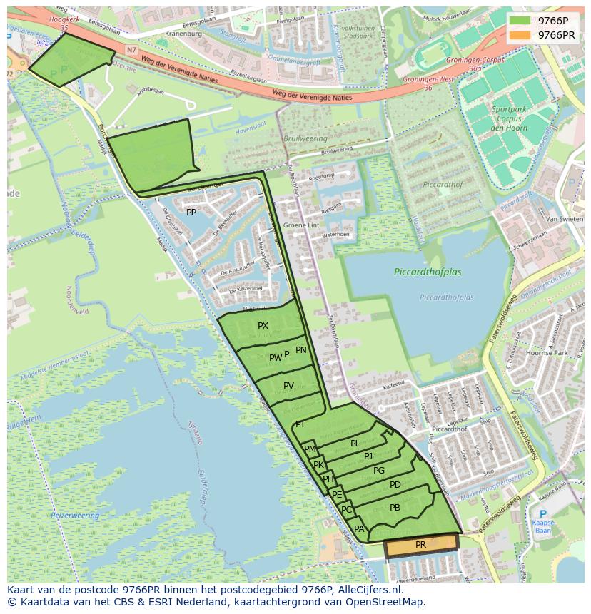 Afbeelding van het postcodegebied 9766 PR op de kaart.