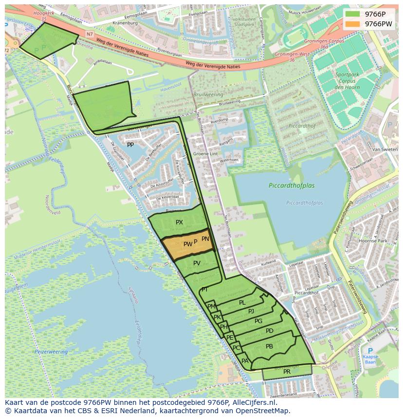 Afbeelding van het postcodegebied 9766 PW op de kaart.