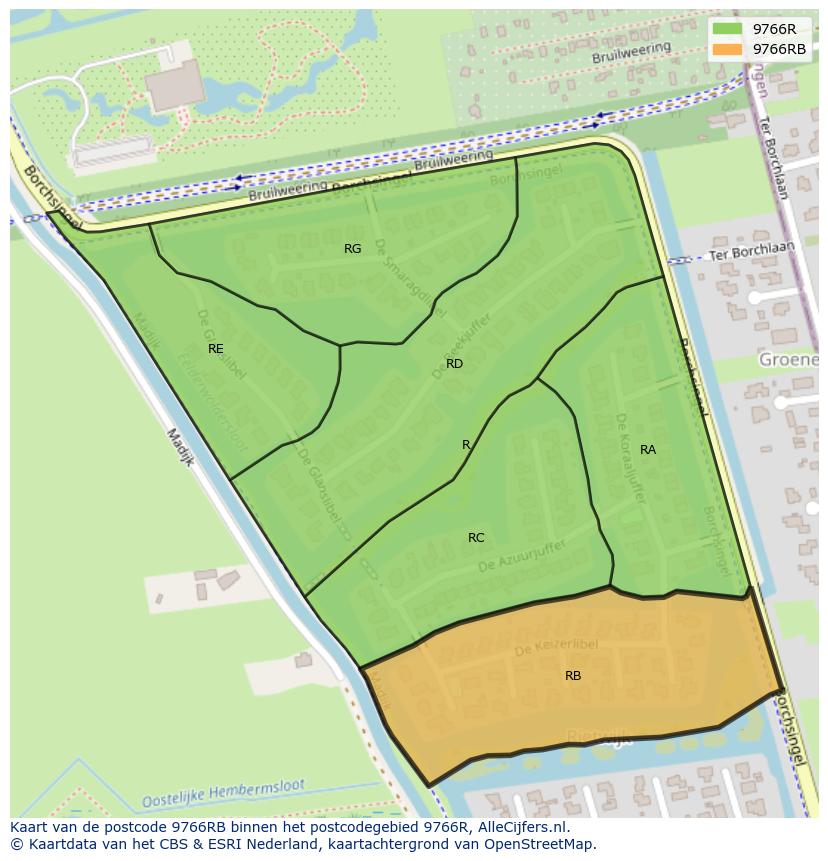 Afbeelding van het postcodegebied 9766 RB op de kaart.