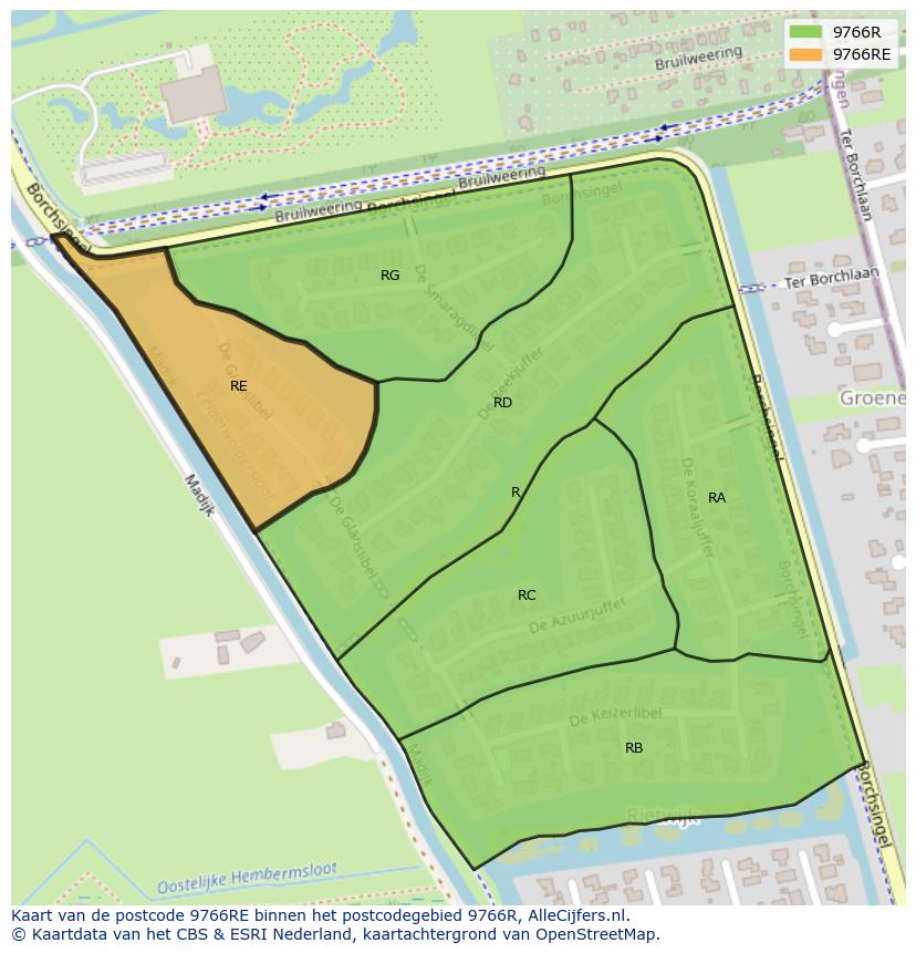 Afbeelding van het postcodegebied 9766 RE op de kaart.