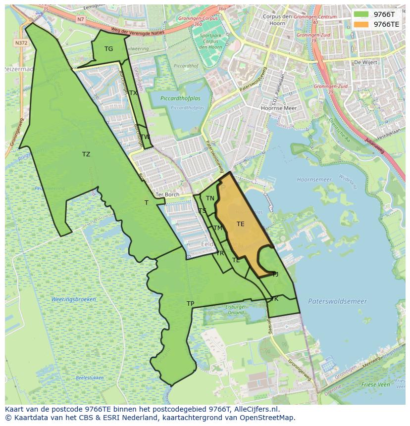 Afbeelding van het postcodegebied 9766 TE op de kaart.