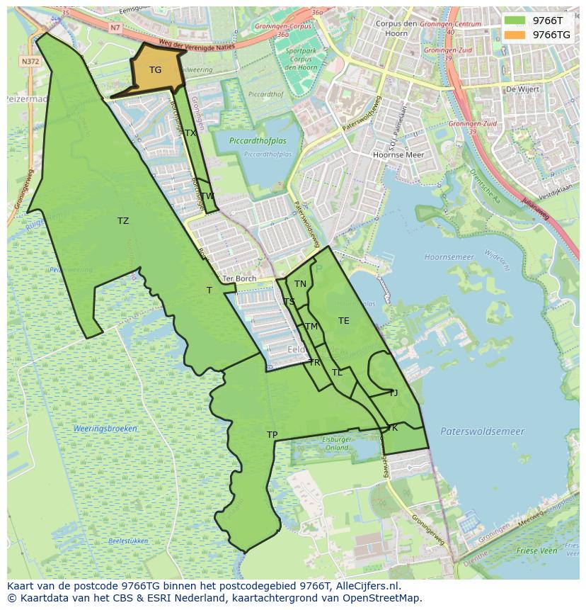 Afbeelding van het postcodegebied 9766 TG op de kaart.