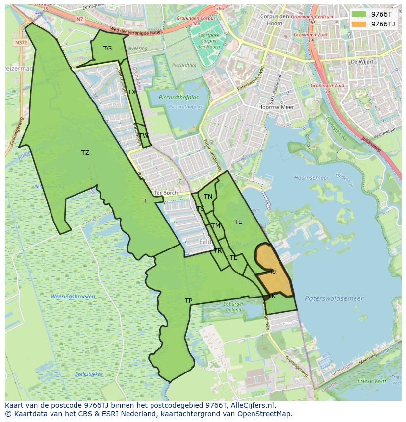 Afbeelding van het postcodegebied 9766 TJ op de kaart.