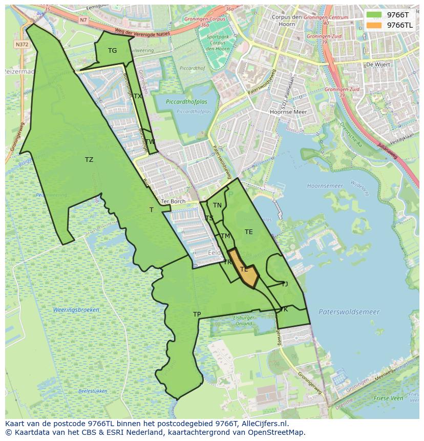 Afbeelding van het postcodegebied 9766 TL op de kaart.