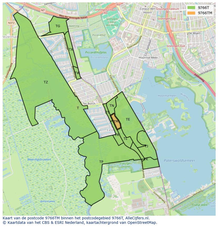 Afbeelding van het postcodegebied 9766 TM op de kaart.