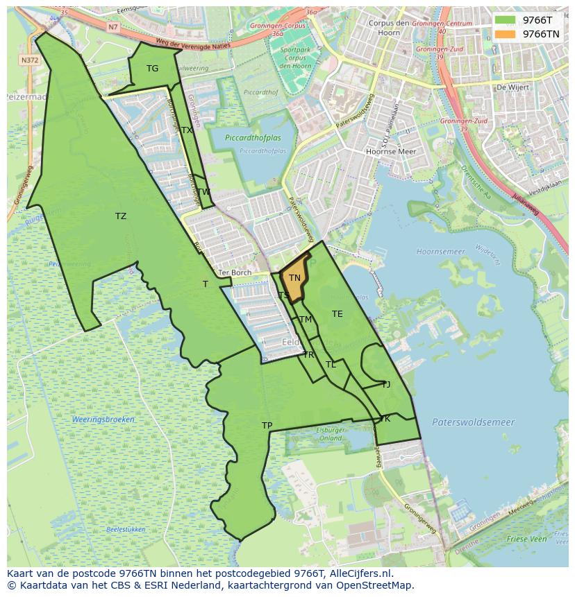 Afbeelding van het postcodegebied 9766 TN op de kaart.