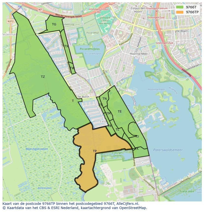 Afbeelding van het postcodegebied 9766 TP op de kaart.