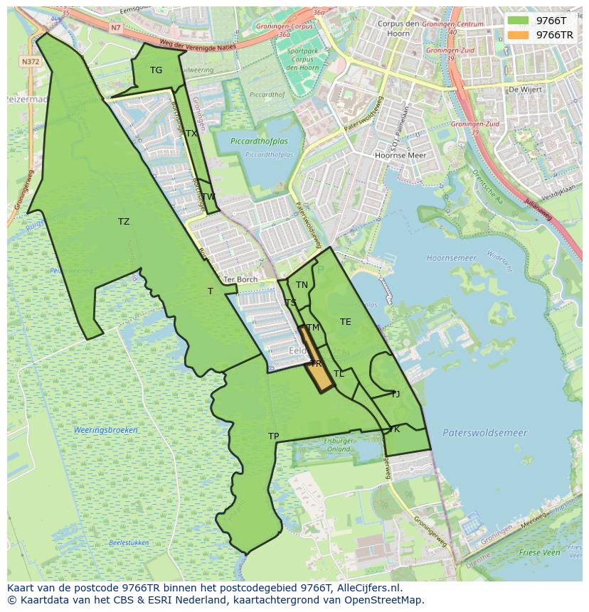 Afbeelding van het postcodegebied 9766 TR op de kaart.
