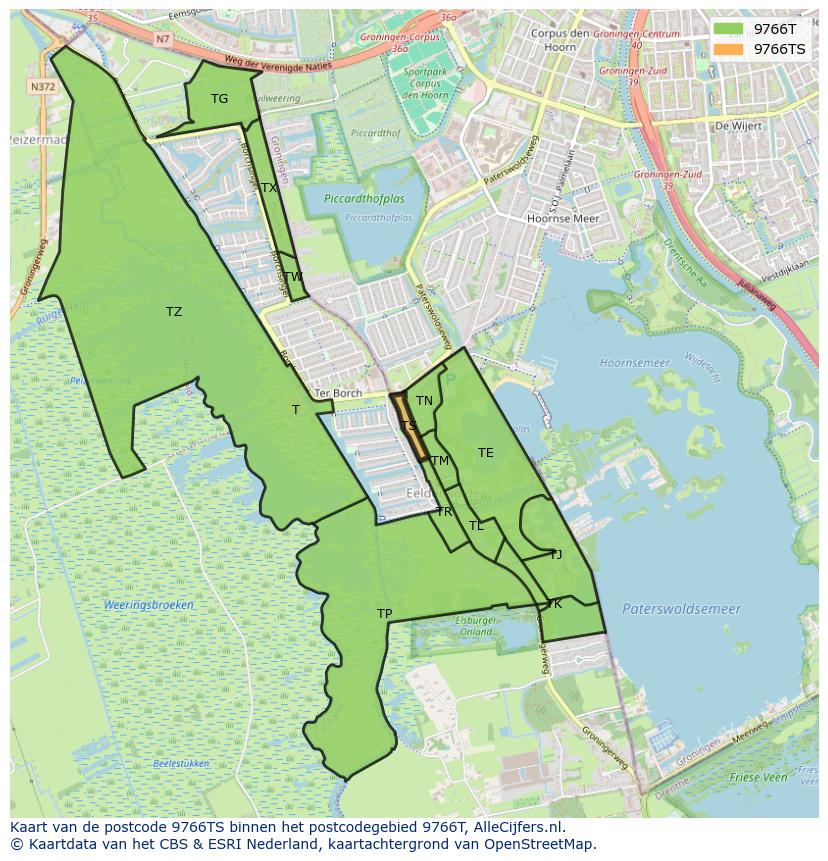 Afbeelding van het postcodegebied 9766 TS op de kaart.
