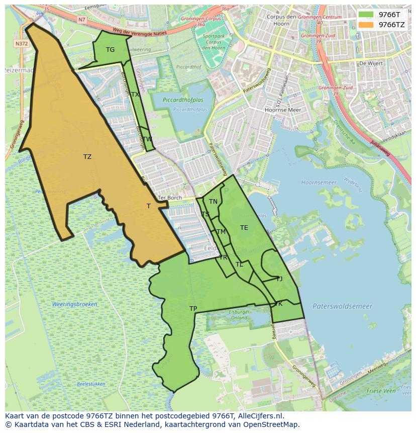 Afbeelding van het postcodegebied 9766 TZ op de kaart.