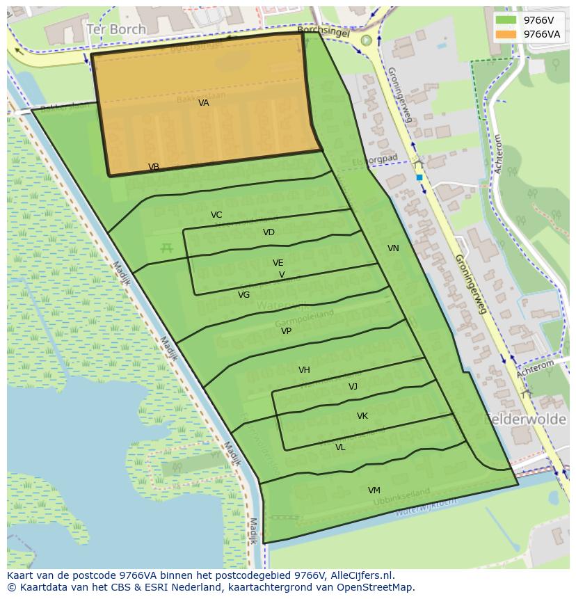 Afbeelding van het postcodegebied 9766 VA op de kaart.