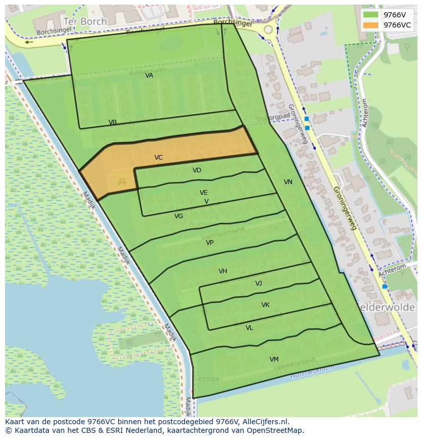 Afbeelding van het postcodegebied 9766 VC op de kaart.