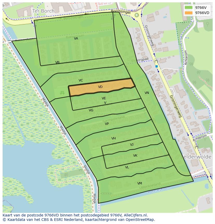 Afbeelding van het postcodegebied 9766 VD op de kaart.