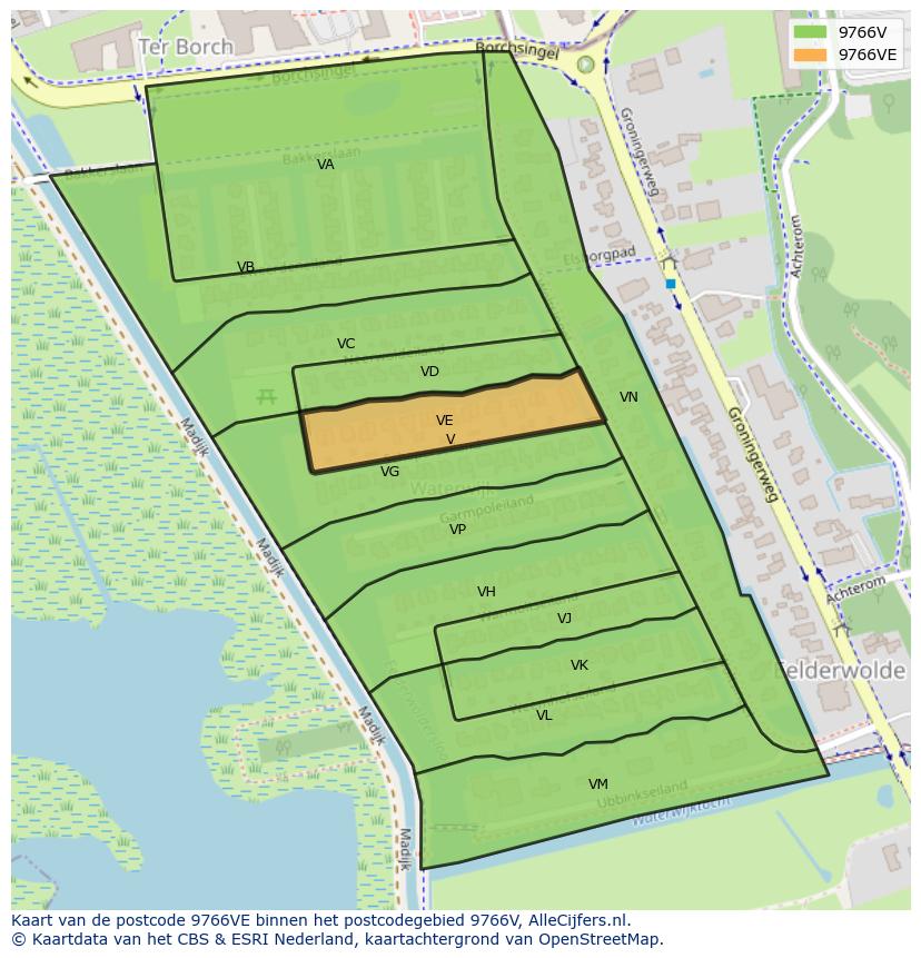 Afbeelding van het postcodegebied 9766 VE op de kaart.