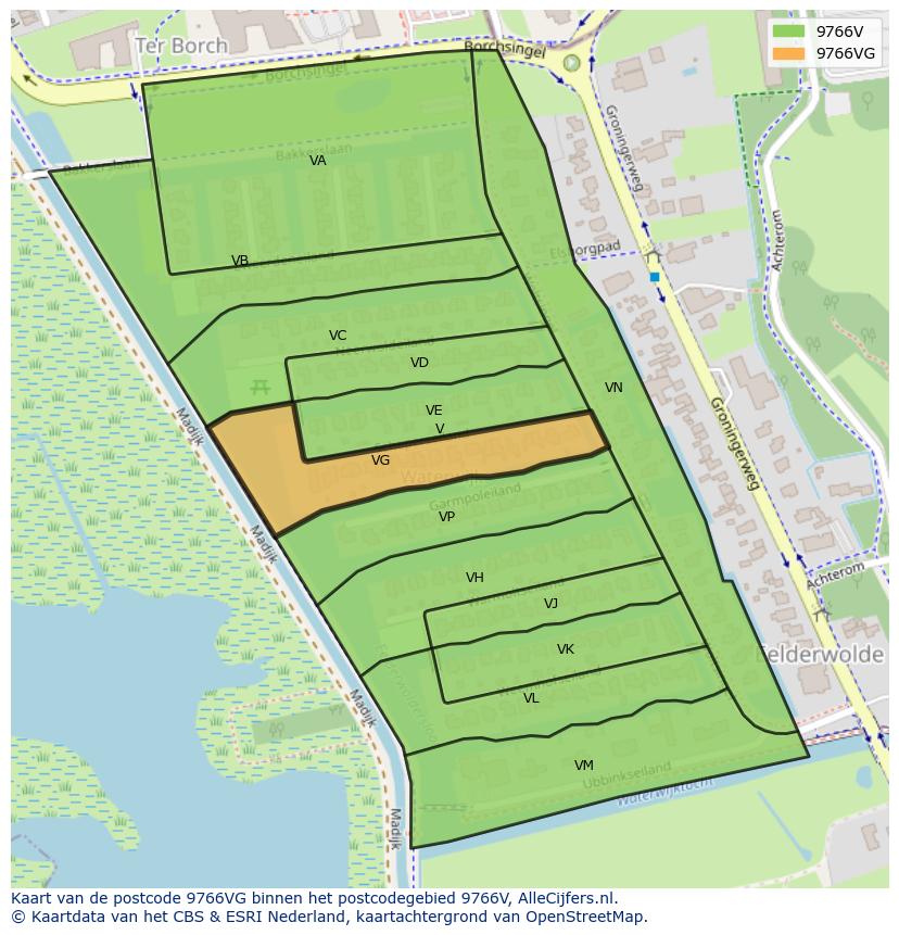 Afbeelding van het postcodegebied 9766 VG op de kaart.