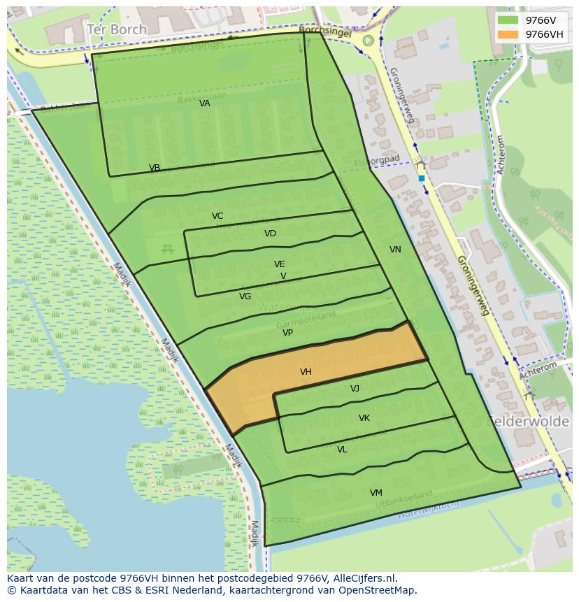 Afbeelding van het postcodegebied 9766 VH op de kaart.