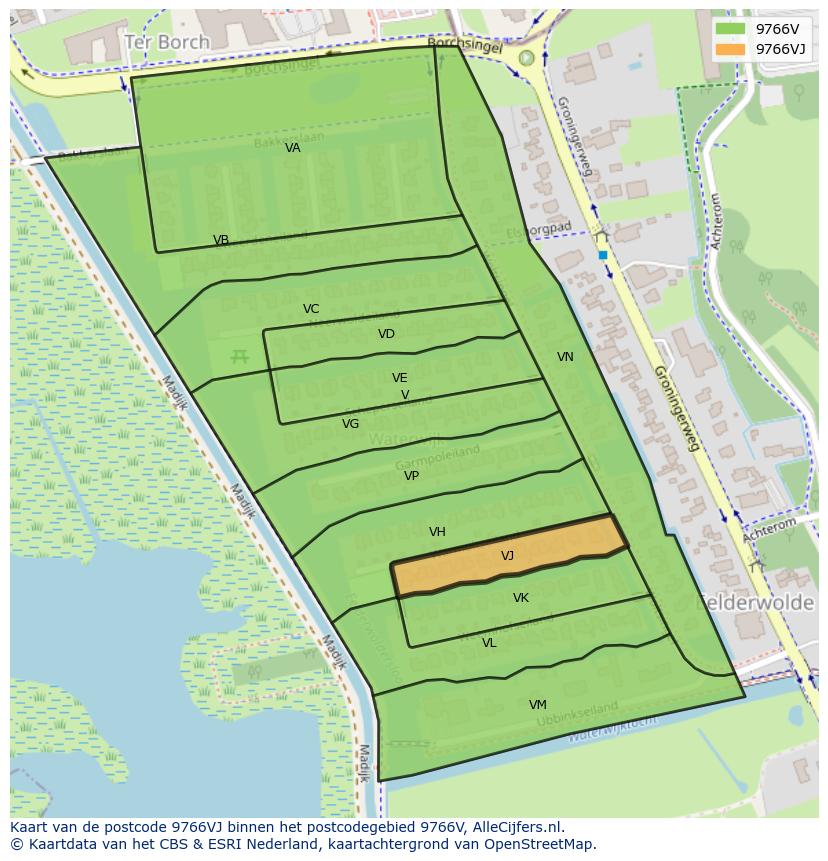 Afbeelding van het postcodegebied 9766 VJ op de kaart.