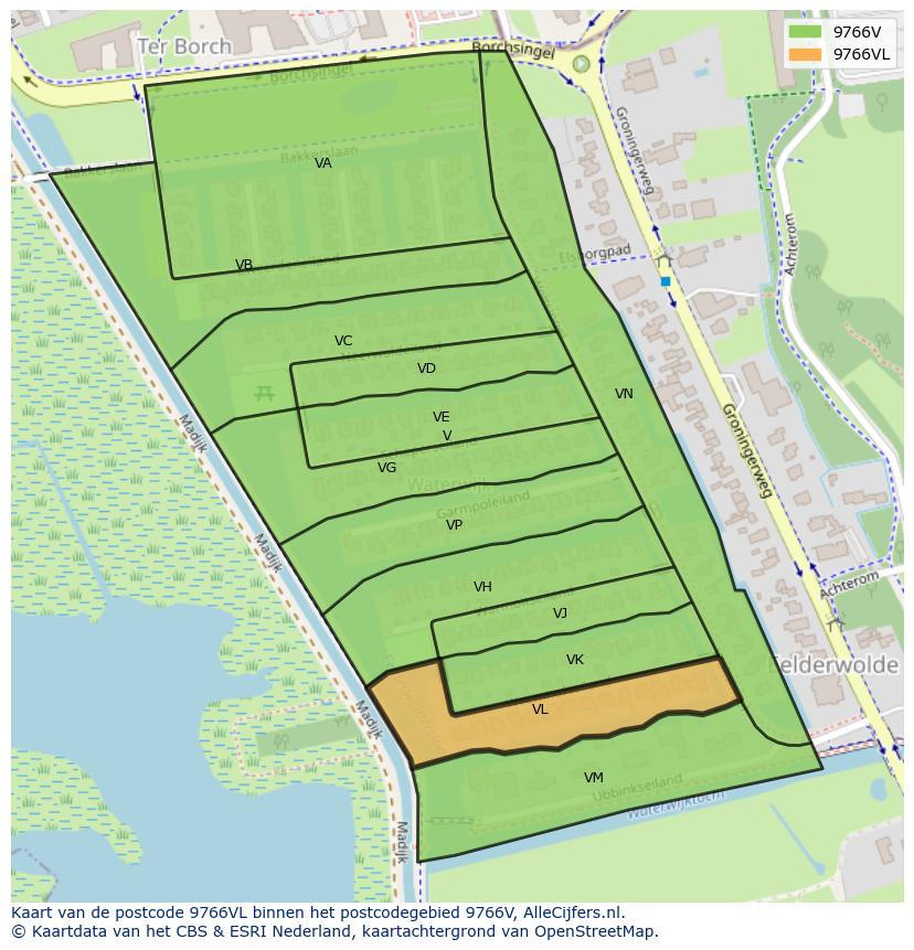 Afbeelding van het postcodegebied 9766 VL op de kaart.