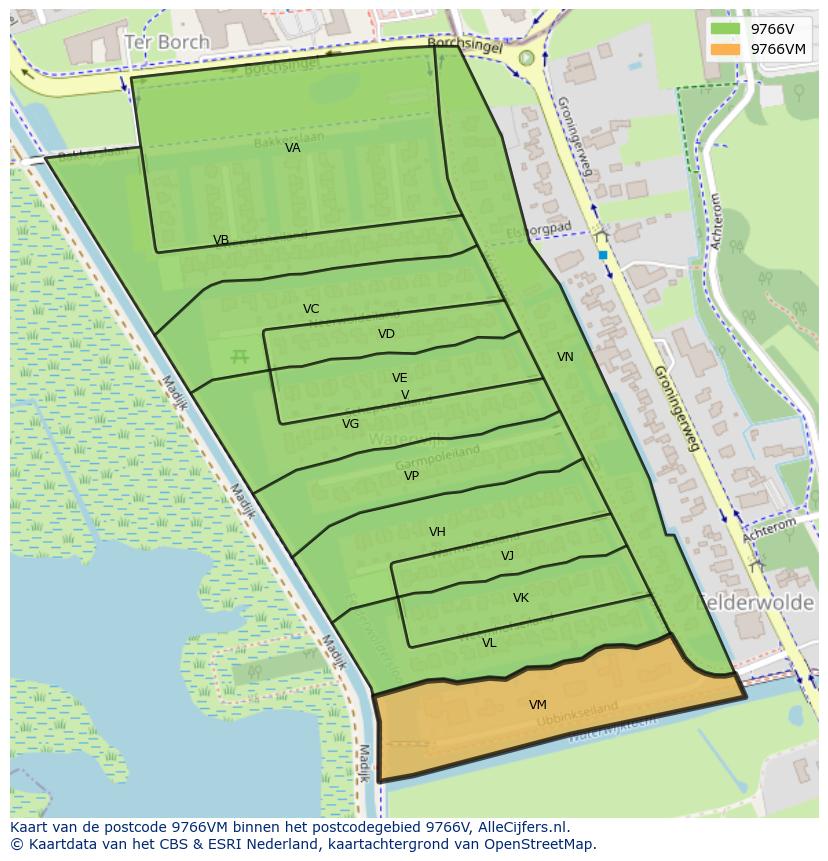 Afbeelding van het postcodegebied 9766 VM op de kaart.