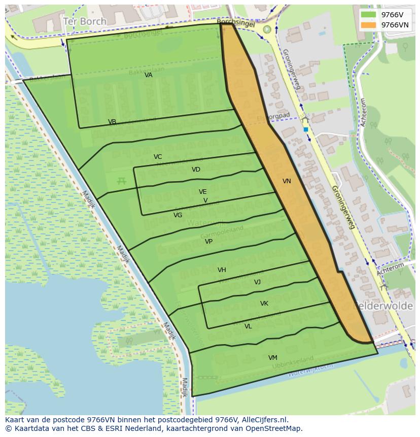 Afbeelding van het postcodegebied 9766 VN op de kaart.