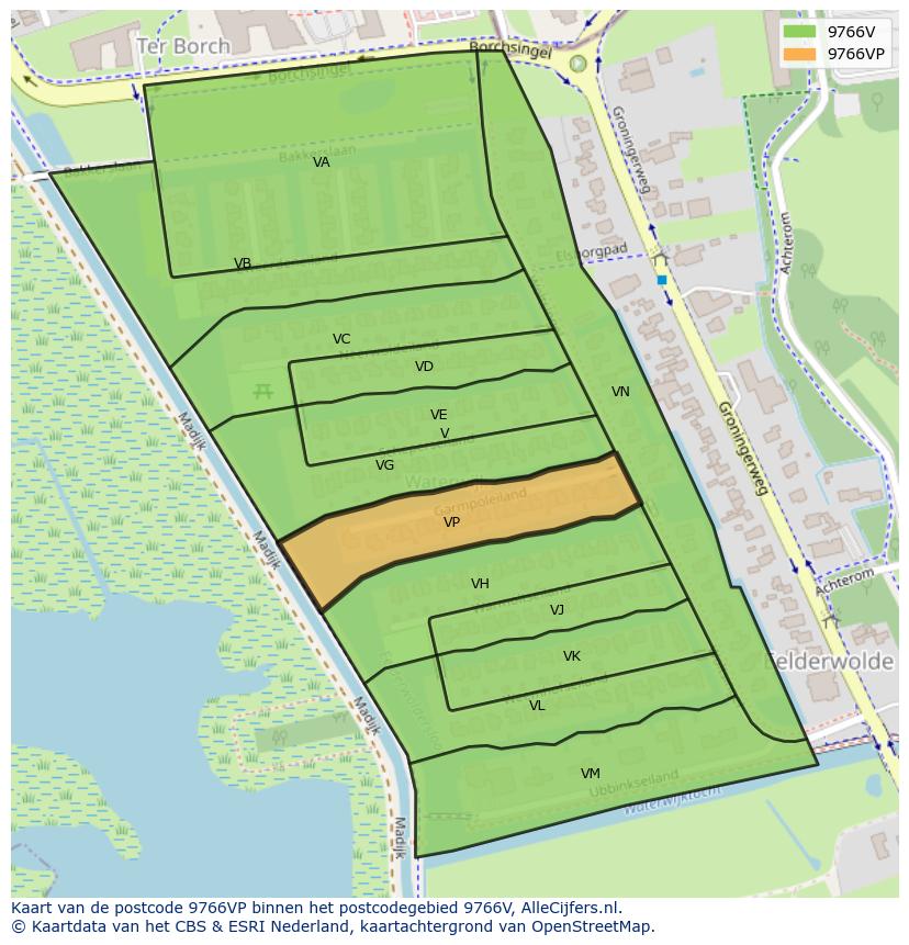 Afbeelding van het postcodegebied 9766 VP op de kaart.
