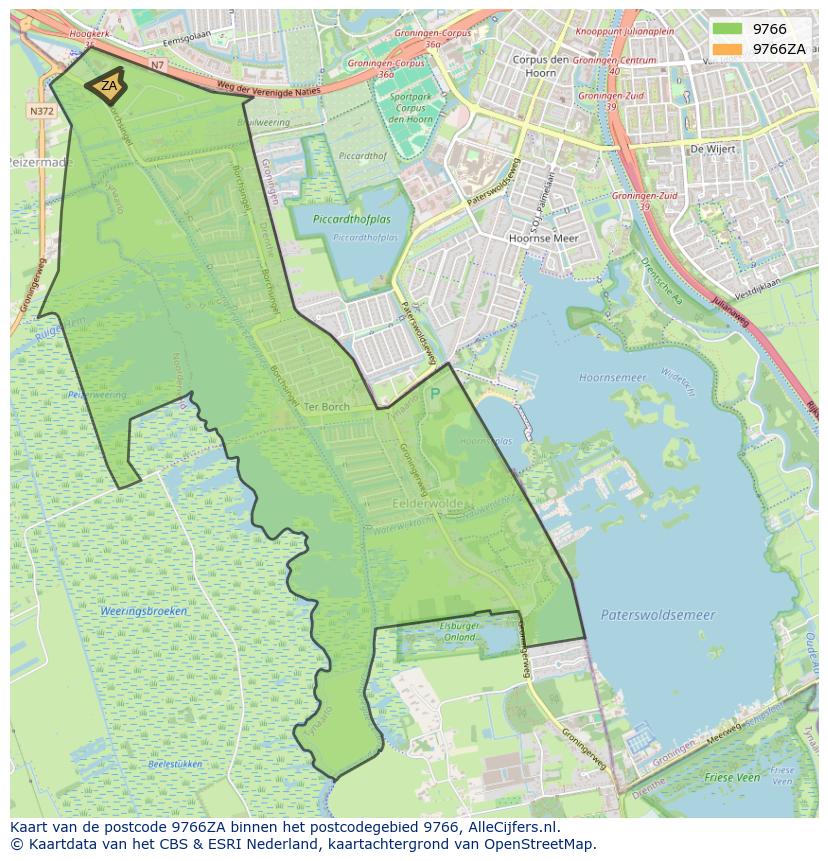 Afbeelding van het postcodegebied 9766 ZA op de kaart.