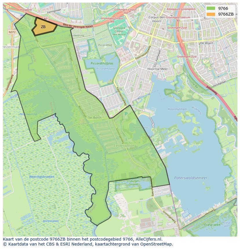 Afbeelding van het postcodegebied 9766 ZB op de kaart.
