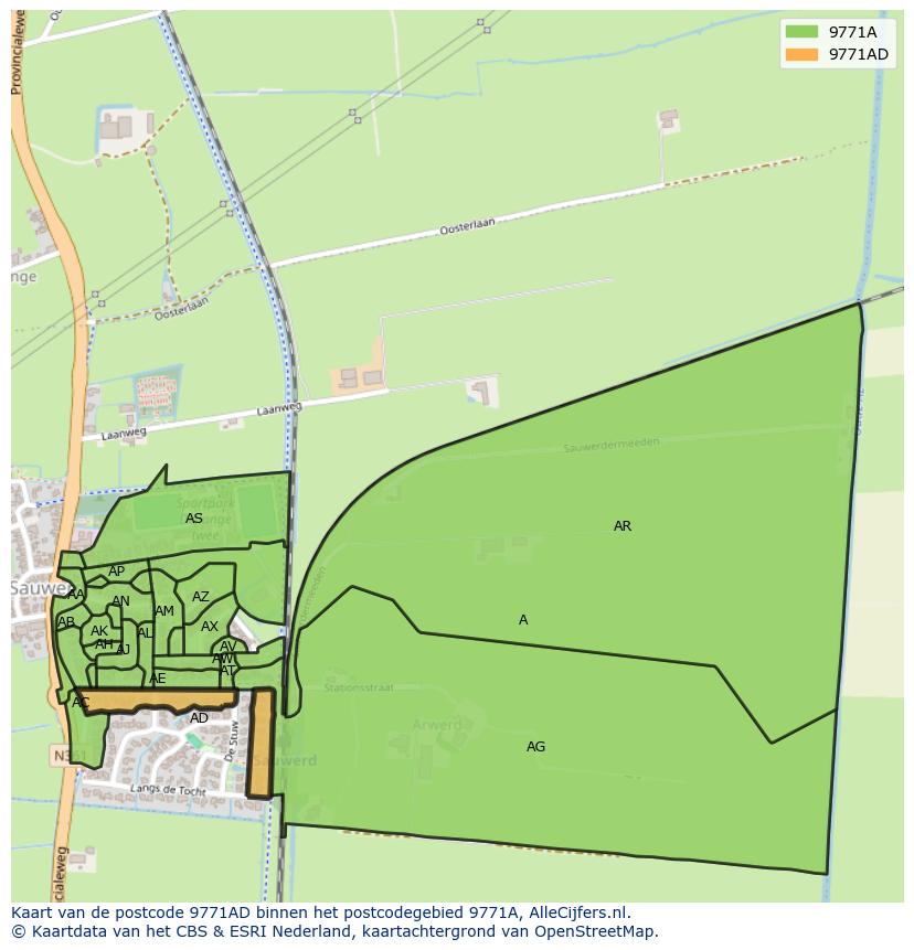 Afbeelding van het postcodegebied 9771 AD op de kaart.