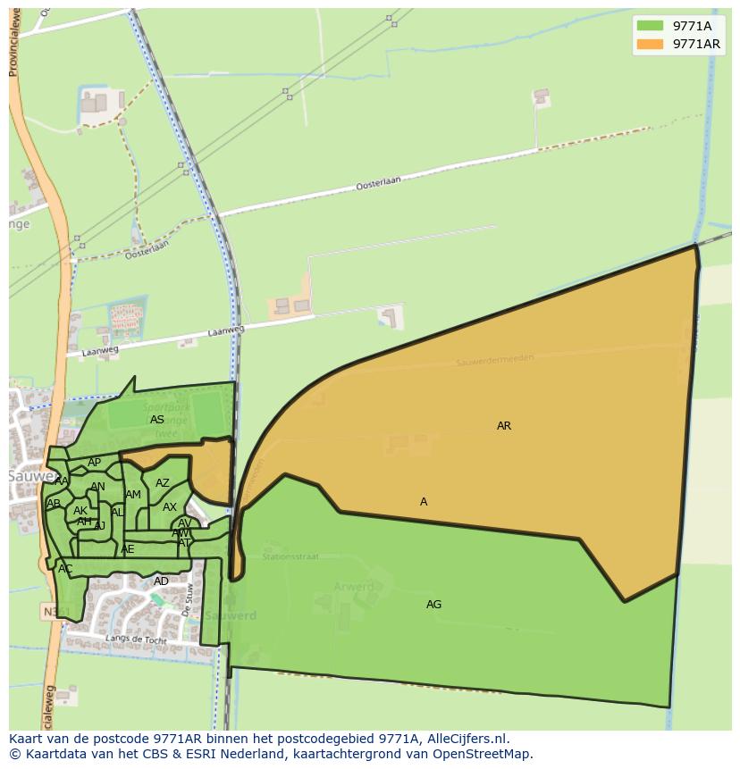 Afbeelding van het postcodegebied 9771 AR op de kaart.