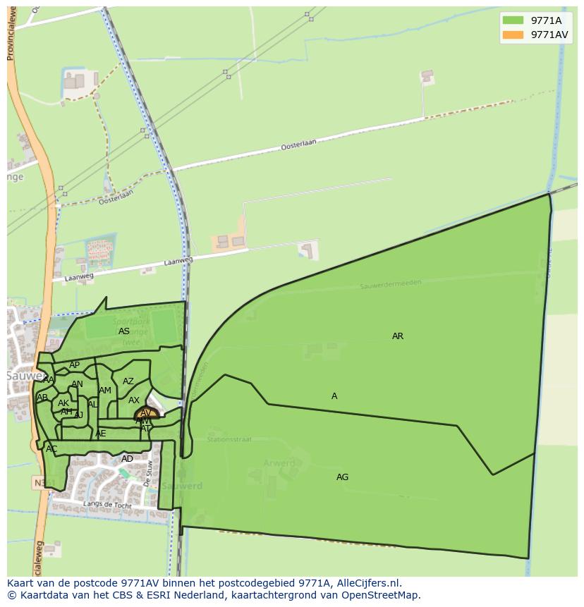 Afbeelding van het postcodegebied 9771 AV op de kaart.