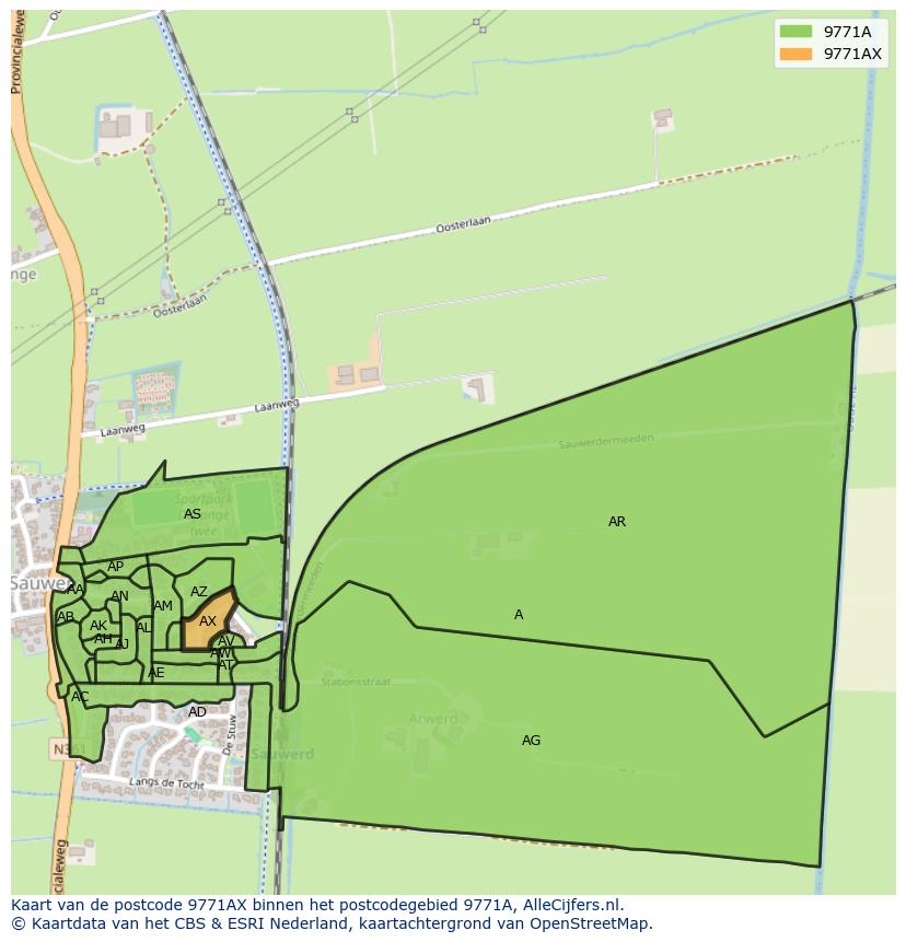 Afbeelding van het postcodegebied 9771 AX op de kaart.