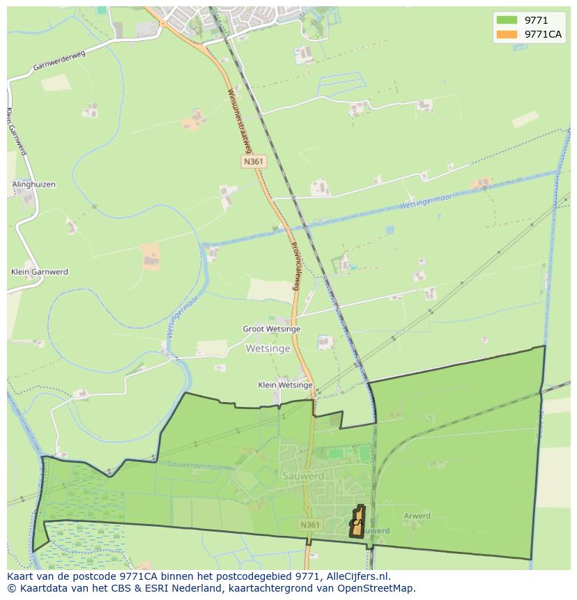 Afbeelding van het postcodegebied 9771 CA op de kaart.