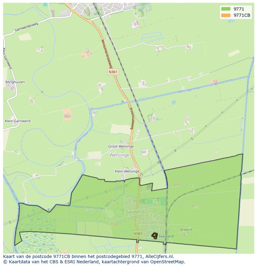Afbeelding van het postcodegebied 9771 CB op de kaart.