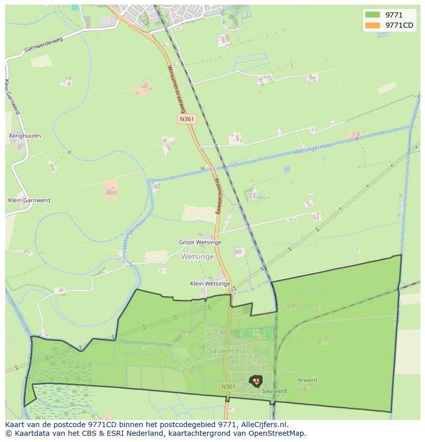 Afbeelding van het postcodegebied 9771 CD op de kaart.