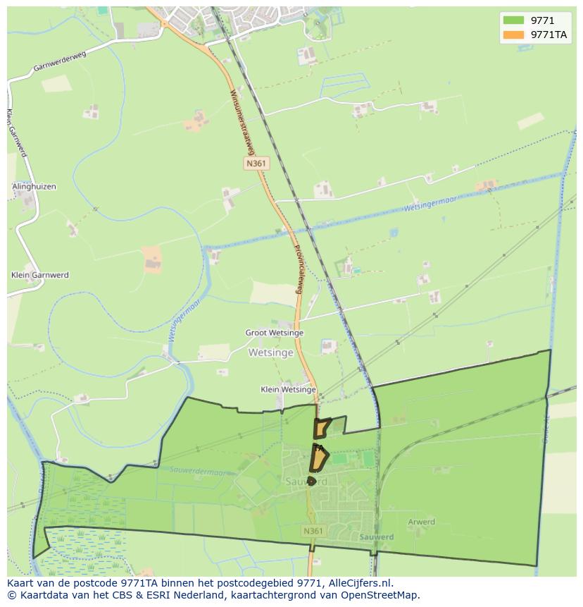 Afbeelding van het postcodegebied 9771 TA op de kaart.