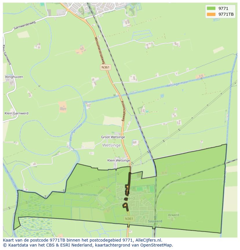Afbeelding van het postcodegebied 9771 TB op de kaart.