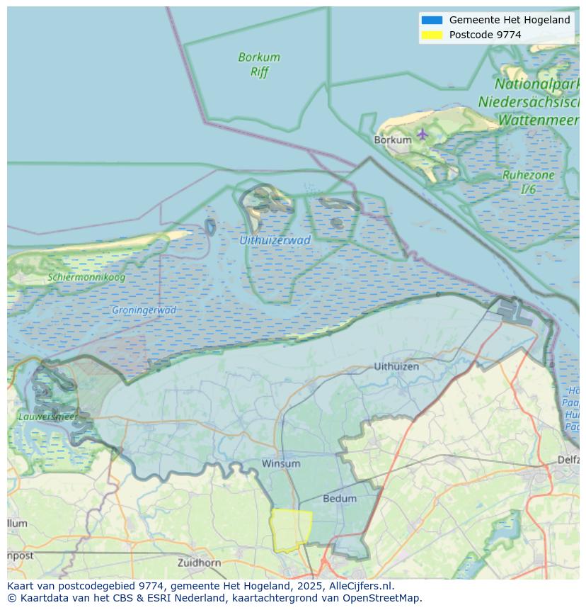 Afbeelding van het postcodegebied 9774 op de kaart.