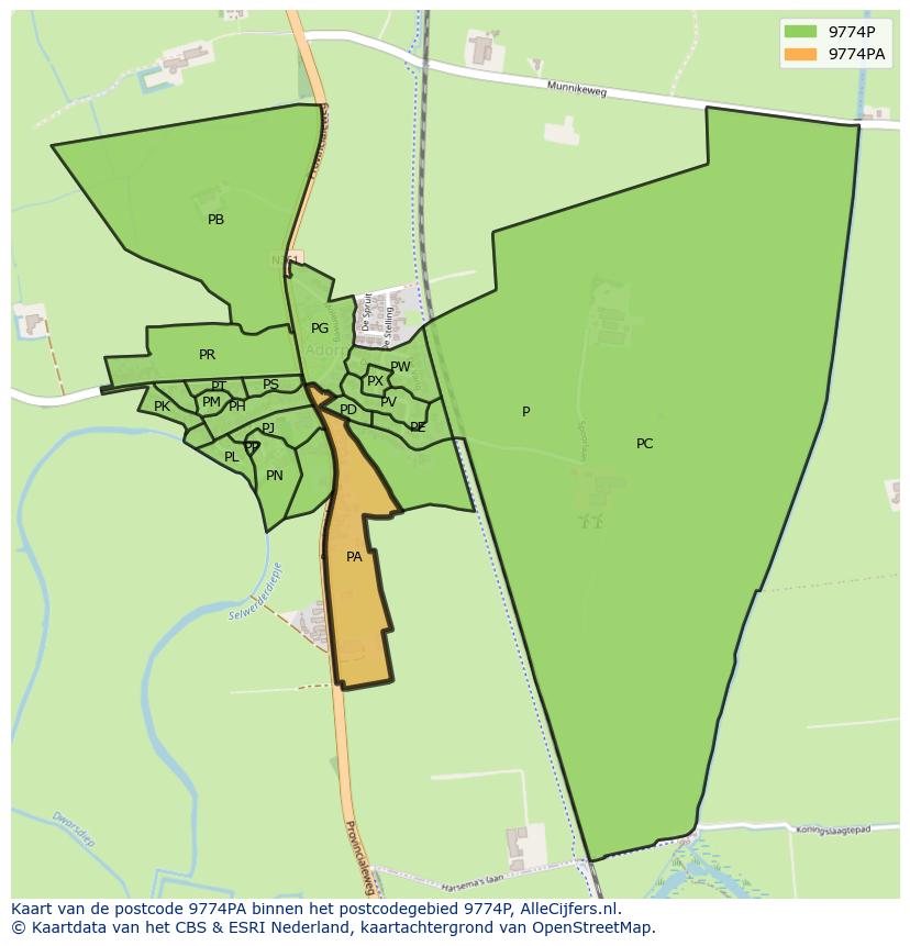 Afbeelding van het postcodegebied 9774 PA op de kaart.