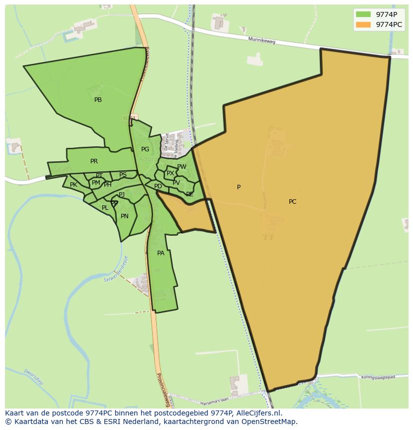 Afbeelding van het postcodegebied 9774 PC op de kaart.