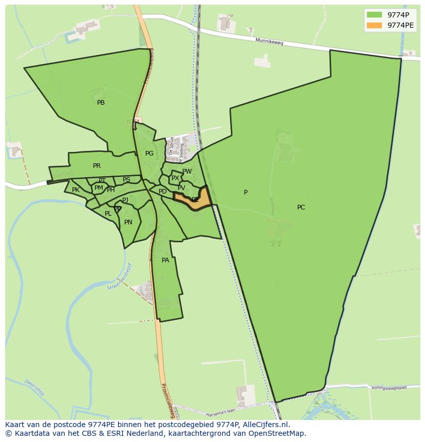 Afbeelding van het postcodegebied 9774 PE op de kaart.